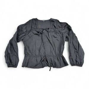 Rails Black Tie Peasant Blouse Size M Long Sleeve